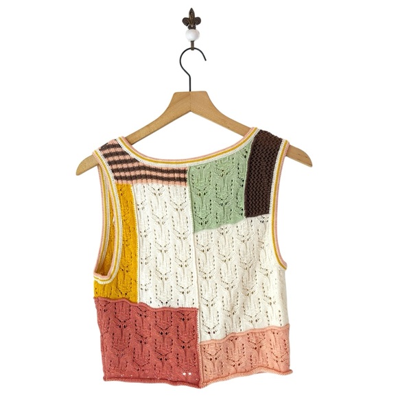 American Eagle Patchwork Crochet Button Front Tank Top Knit Multicolor Small - Picture 3 of 9